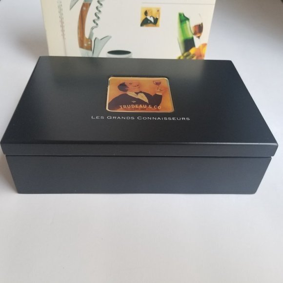 Wine Tool Set Corkscrew Thermometer Wine Ring Wood Case Bar Tools Trudeau - Picture 5 of 12